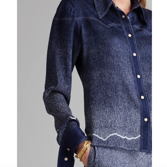 Chloé True Indigo Dégradé Denim-Print Silk Blouse - Picture 2 of 5